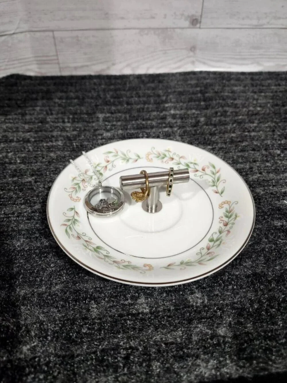 Vintage Brentwood China Ring Dish Cottonwood Floral Saucer Trinket Tray T Bar